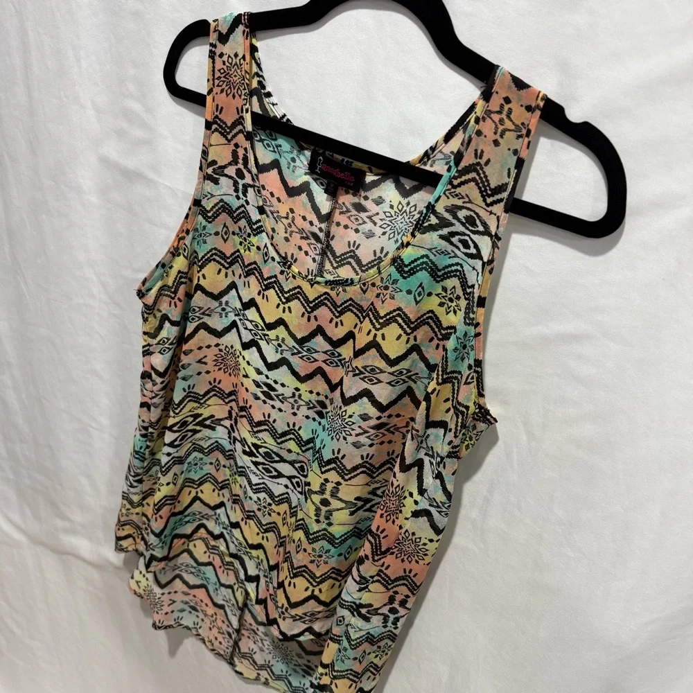 Annabelle Tribal Aztec Sleeveless‎ Chiffon Top Blouse M Bold Lightweight Shirt